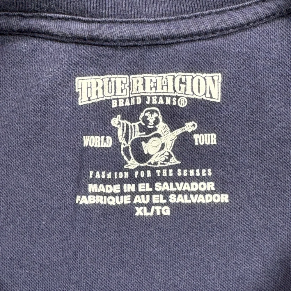 True Religion T Shirt Mens‎ XL Blue V Neck Horseshoe Logo Short Sleeve